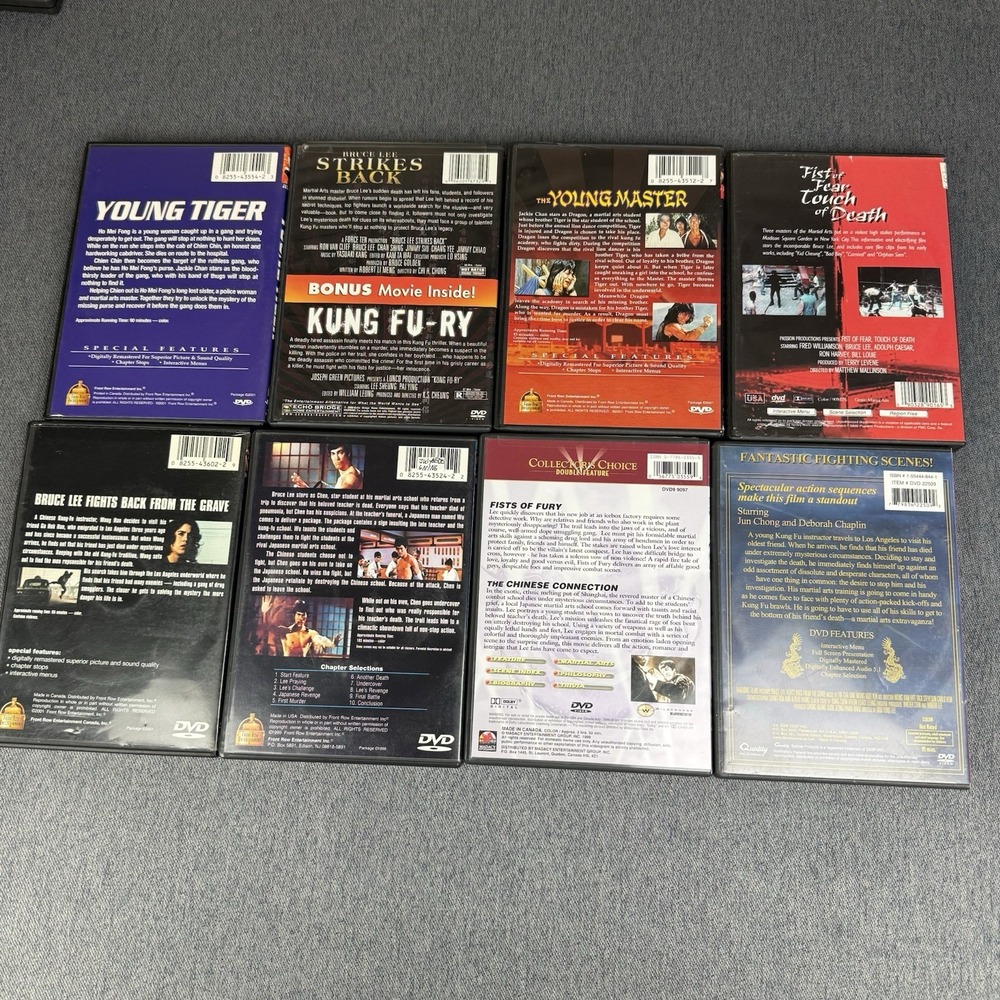 Lot Of 8 Martial Arts Kung Fu DVD Movies Jackie Chan Bruce Lee Young Master